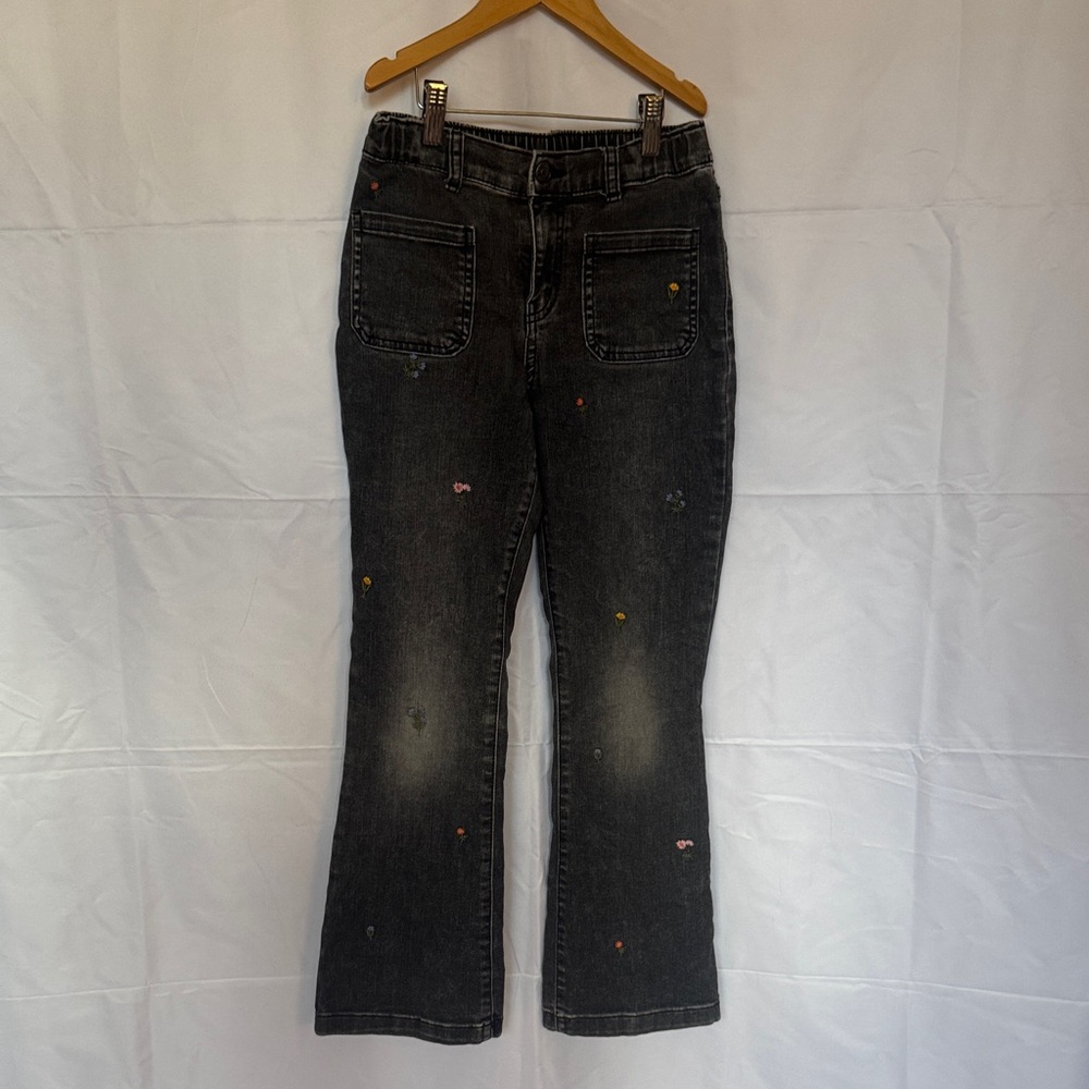 Girls size 12 black flare jeans with flowers